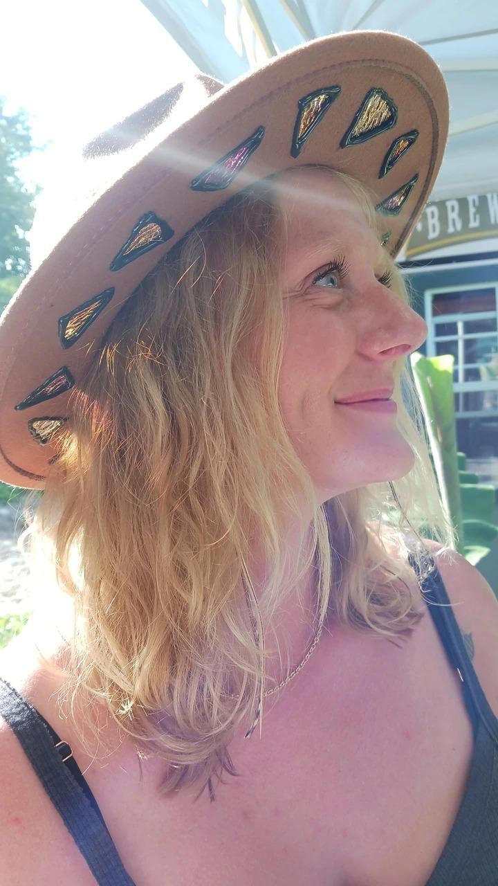 Resin8Light Custom Stained Glass Sun Hat White Straw, Yellow  Black Festival Hat Stained Glass Hats | Resin8light main image 2
